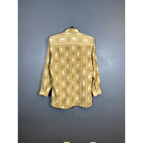 TED LAPIDUS Paris M men's Abstract Geometric long Sleeve Button Up Shirt beige - Picture 5 of 10